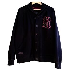 ROCAWEAR Classic Varsity Jacket Black Red Embroidered Logo Urban Streetwear XL